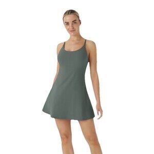 Halara Softlyzero Plush Backless Active Dress Shorts Large Smoke Gray Green NWT